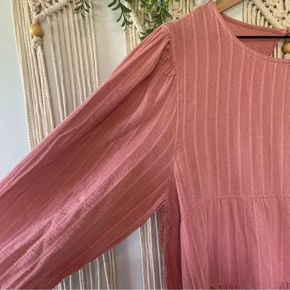 AMERICAN EAGLE Long Sleeve Babydoll Top Rose Mauve Pink Size Large - Picture 5 of 13